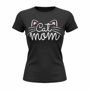 Gildan Cat Mom Graphic T-Shirt Black Cotton Short Sleeve Crew Neck Womens 2X Y2K